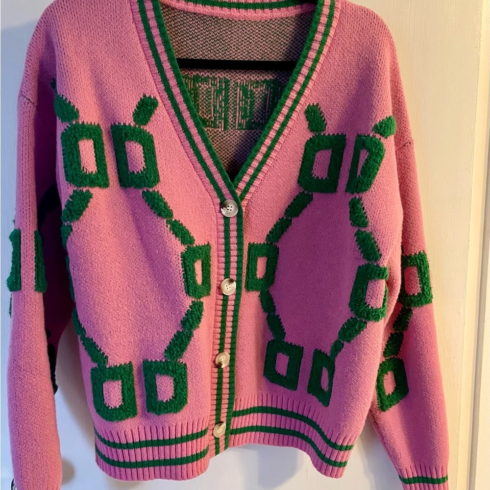 Pink and Green Women's Sweater cardigan